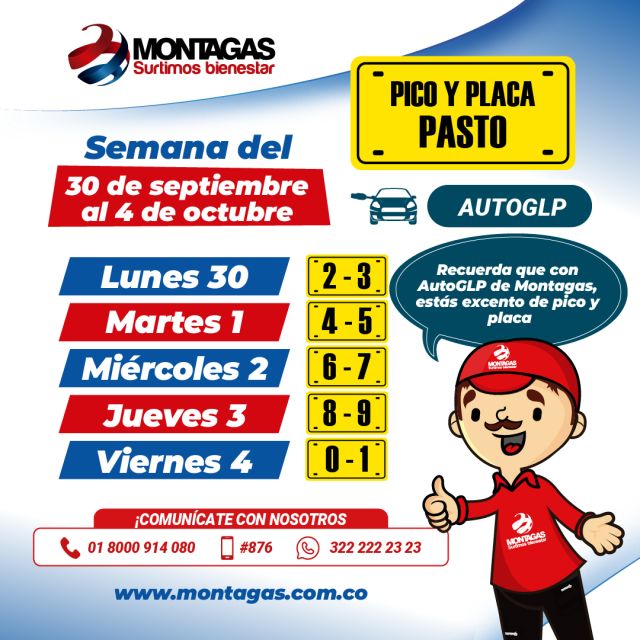 ¡Gasta menos con AutoGLP de Montagas!
¿Sabías que con AutoGLP 🚙🍃de Montagas quedas libre de la restricción 🛑 de pico y placa en Pasto?
#surtimosbienestar #gastamenosconautoglp