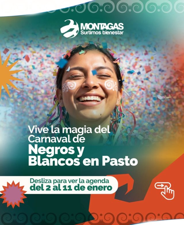 ​🎭 ¡Listos para la mejor fiesta del mundo! 🥳
​¡Ya tenemos aquí la programación oficial del Carnaval de Negros y Blancos 2026! 🌋✨ Es momento de vivir la magia de nuestra tierra, el color de las carrozas y la alegría que solo se siente en Pasto. 🇨🇴
​Desliza para ver los días clave y que no se te pase ni un solo desfile. ➡️
​¿Cuál es tu día favorito del Carnaval? ¡Cuéntanos en los comentarios! 👇
​¡Que viva Pasto, Carajo! ❤️‍🔥🎨🧤
​#CarnavalDeNegrosYBlancos #Pasto #QueVivaPastoCarajo #Carnaval2026 #Montagas SurtimosBienestar