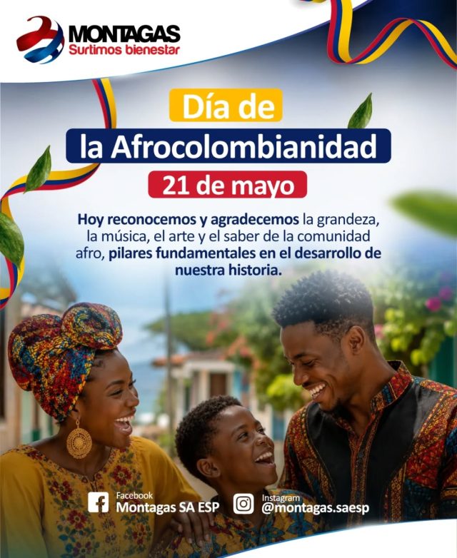 ¡Feliz Día de la 👦🏿🇨🇴👩🏿‍🦱 Afrocolombianidad! La grandeza de nuestra historia se escribe con la 🥁🎼 música, el arte 🎨 y el conocimiento 🧠 de la comunidad afro. Hoy y siempre, reconocemos su legado vital en el desarrollo de nuestra tierra. 🎉❤️

#HerenciaAfro #ColombiaPluricultural #SurtimosBienestar #Afrocolombianidad #Montagas