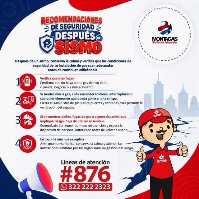 🚨🏠 Después de un sismo, la seguridad continúa.
🔎 Verifica posibles fugas, evita chispas y reporta cualquier daño.
🛑 Si hay riesgo, no uses el servicio hasta que sea inspeccionado.
📲 ¿Necesitas ayuda? Comunícate al #876 o al 322 222 2323.
👉 Guarda este post y compártelo con tu familia. ❤️💙