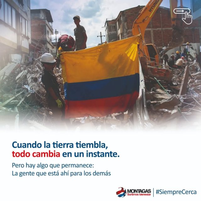 Cuando la tierra tiembla, todo cambia en un instante… pero lo único que permanece es la solidaridad de nuestra gente. 🇨🇴✨

En medio de las ruinas, siempre aparecen manos dispuestas a ayudar, a cuidar y a reconstruir. 🤝🍲❤️ Por eso, en Montagas reafirmamos nuestro compromiso de estar #SiempreCerca.

Nos unimos a la Fundación ANDI y a la Corporación El Minuto de Dios para llevar apoyo real a las familias que hoy más lo necesitan. 🏢💛

👉 Desliza para ver cómo la unión nos hace más fuertes. Y cuéntanos en los comentarios: ¿cómo te sumas tú hoy para ayudar? 👇🏻💬
